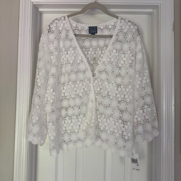 Rabbit Rabbit Rabbit Tops - NWT Rabbit Rabbit Rabbit Designs 3/4 Sleeve Shrug Women's 2X White